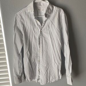 Zara Men's Light Gray Striped Button Down Shirt